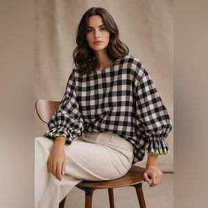 ESSENTIEL ANTWERP gingham plaid balloon sleeves top 10